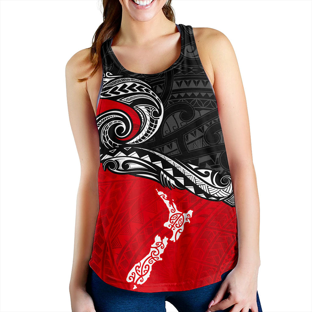 New Zealand Women Tank Maori Tribal Design Flag With Map