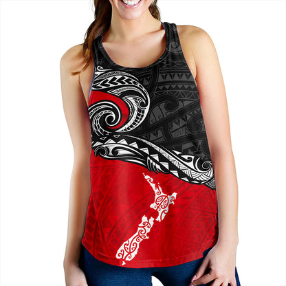 New Zealand Women Tank Maori Tribal Design Flag With Map