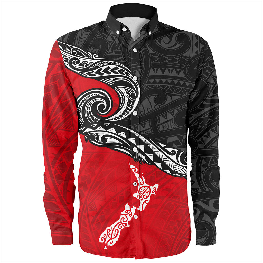 New Zealand Long Sleeve Shirt Maori Tribal Design Flag With Map