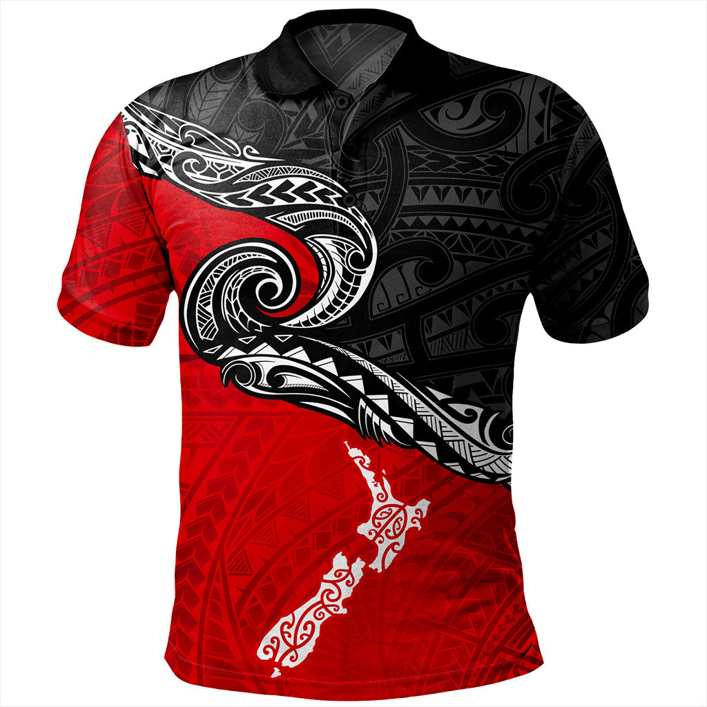 New Zealand Polo Shirt Maori Tribal Design Flag With Map