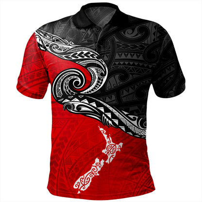 New Zealand Polo Shirt Maori Tribal Design Flag With Map