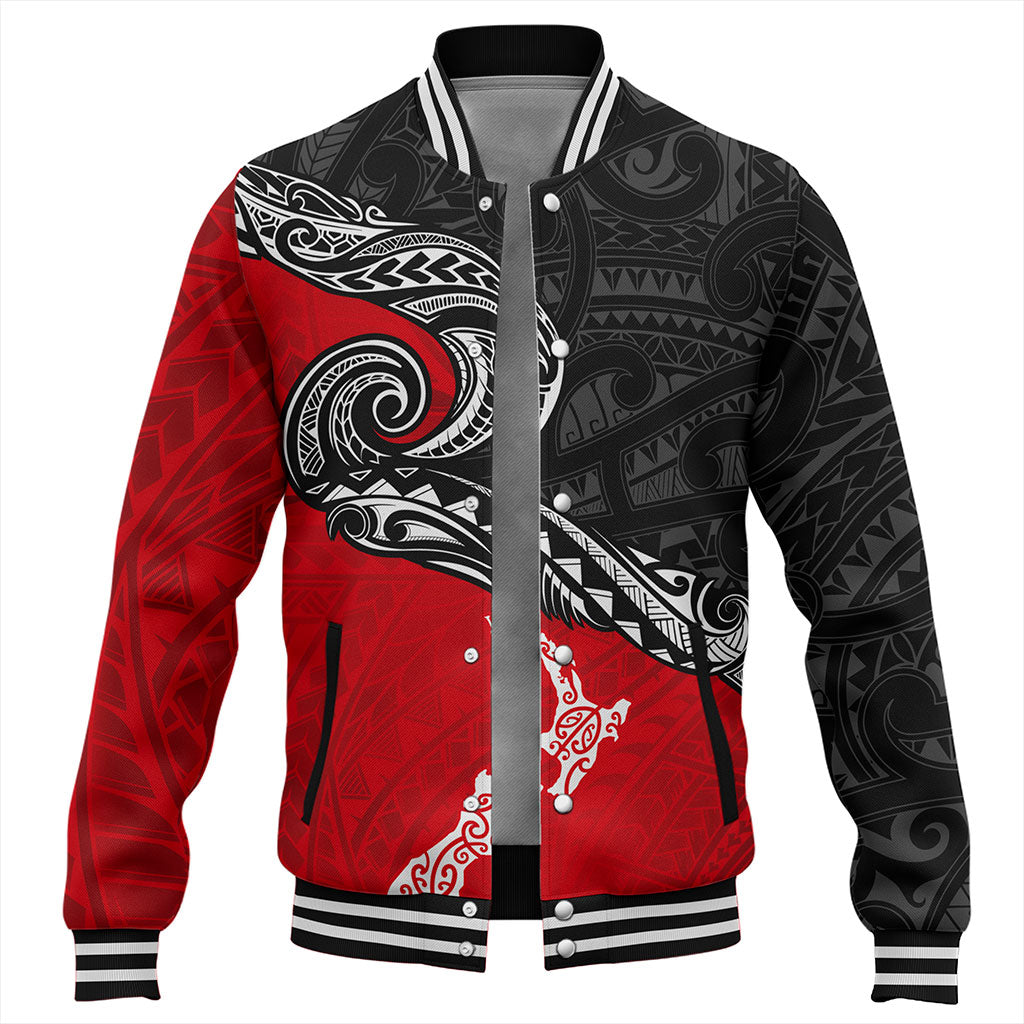 New Zealand Baseball Jacket Maori Tribal Design Flag With Map