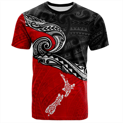 New Zealand T-Shirt Maori Tribal Design Flag With Map