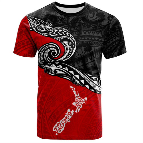 New Zealand T-Shirt Maori Tribal Design Flag With Map