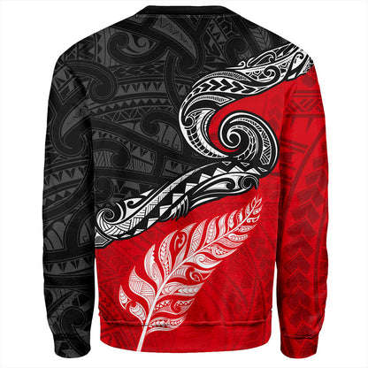 New Zealand Sweatshirt Maori Tribal Design Flag With Silver Fern