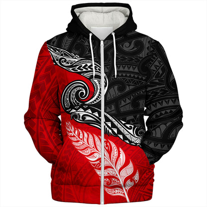 New Zealand Sherpa Hoodie Maori Tribal Design Flag With Silver Fern