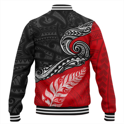 New Zealand Baseball Jacket Maori Tribal Design Flag With Silver Fern