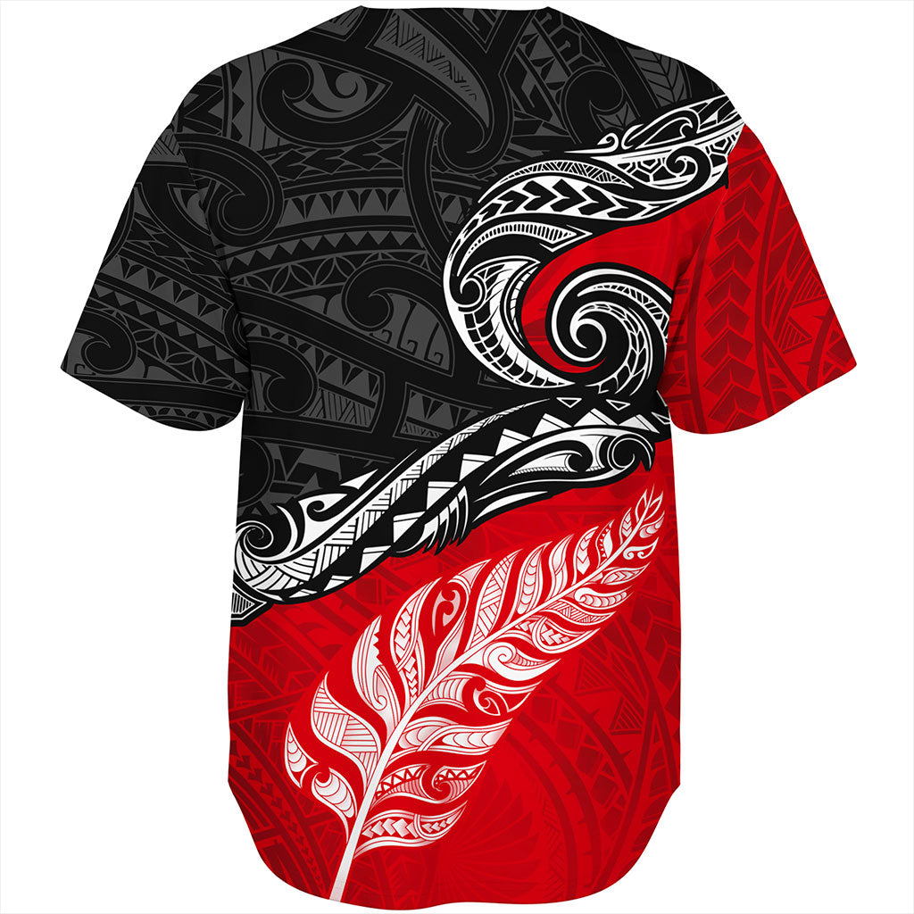 New Zealand Baseball Shirt Maori Tribal Design Flag With Silver Fern