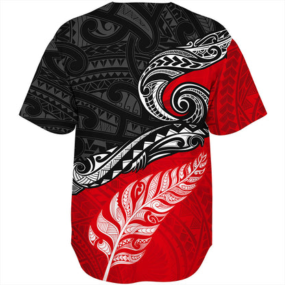 New Zealand Baseball Shirt Maori Tribal Design Flag With Silver Fern