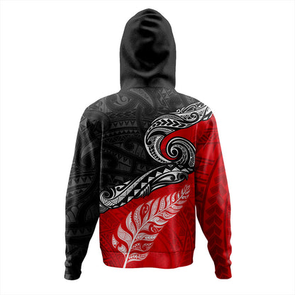 New Zealand Hoodie Maori Tribal Design Flag With Silver Fern