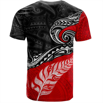 New Zealand T-Shirt Maori Tribal Design Flag With Silver Fern