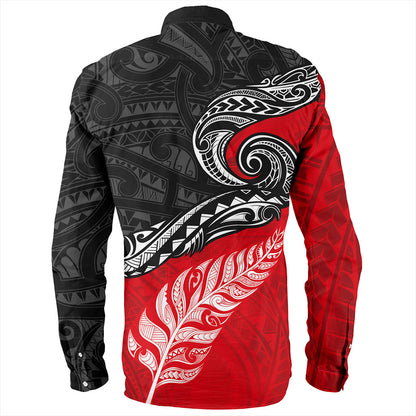 New Zealand Long Sleeve Shirt Maori Tribal Design Flag With Silver Fern