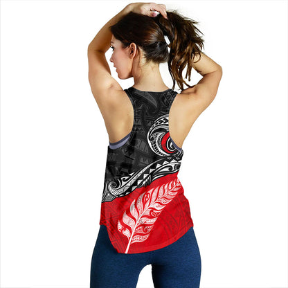 New Zealand Women Tank Maori Tribal Design Flag With Silver Fern