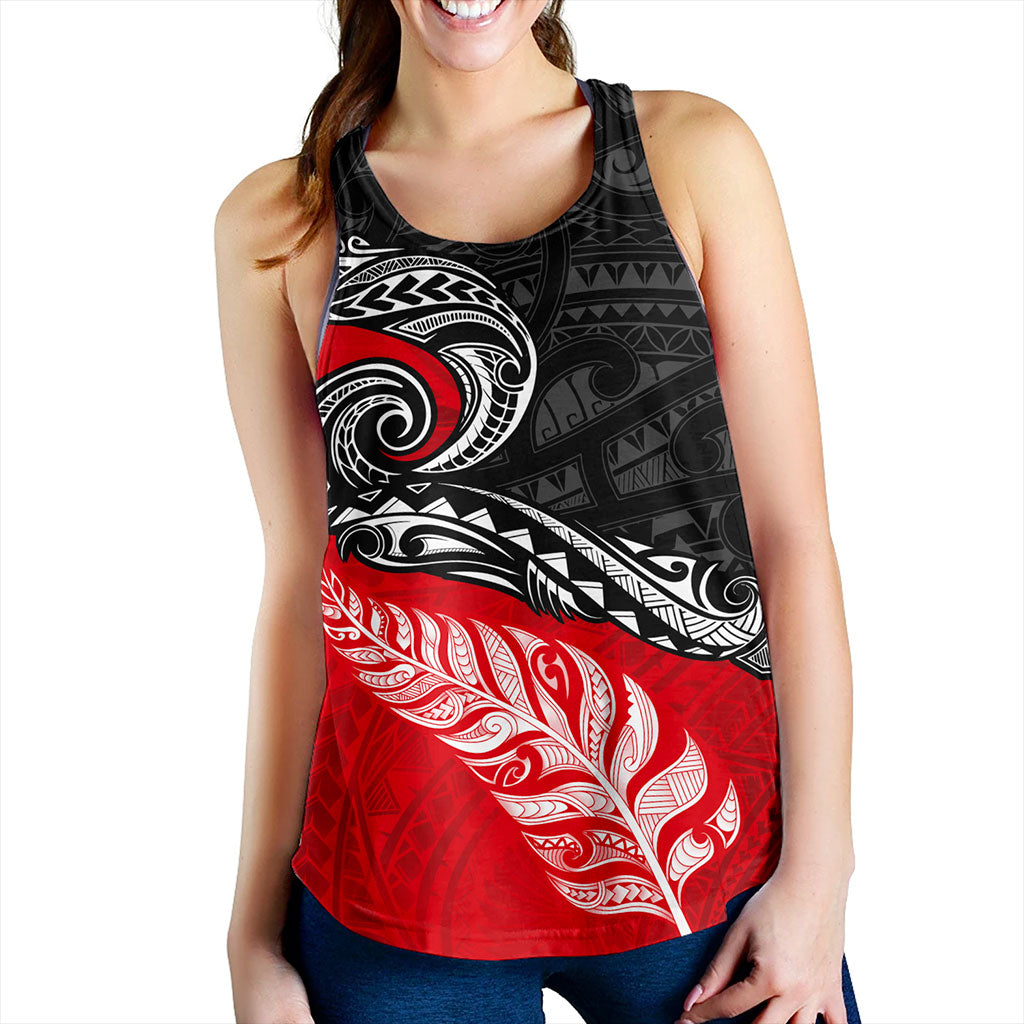 New Zealand Women Tank Maori Tribal Design Flag With Silver Fern
