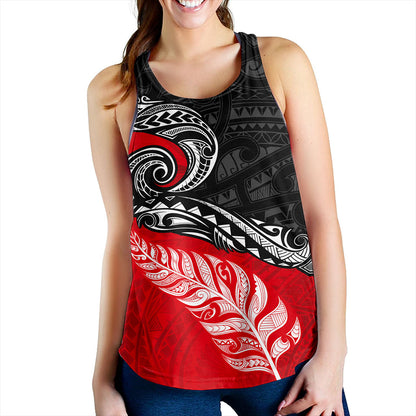 New Zealand Women Tank Maori Tribal Design Flag With Silver Fern