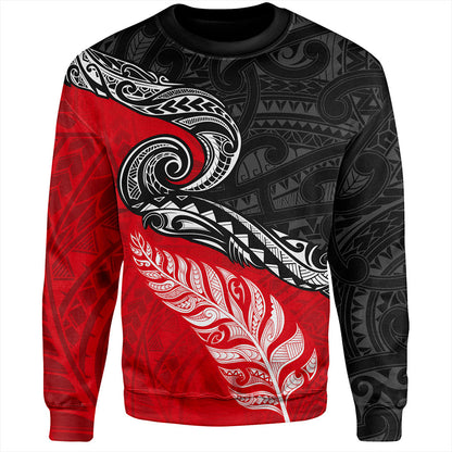 New Zealand Sweatshirt Maori Tribal Design Flag With Silver Fern