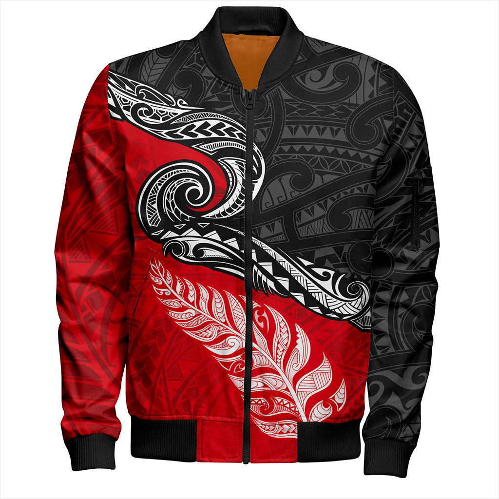 New Zealand Bomber Jacket Maori Tribal Design Flag With Silver Fern
