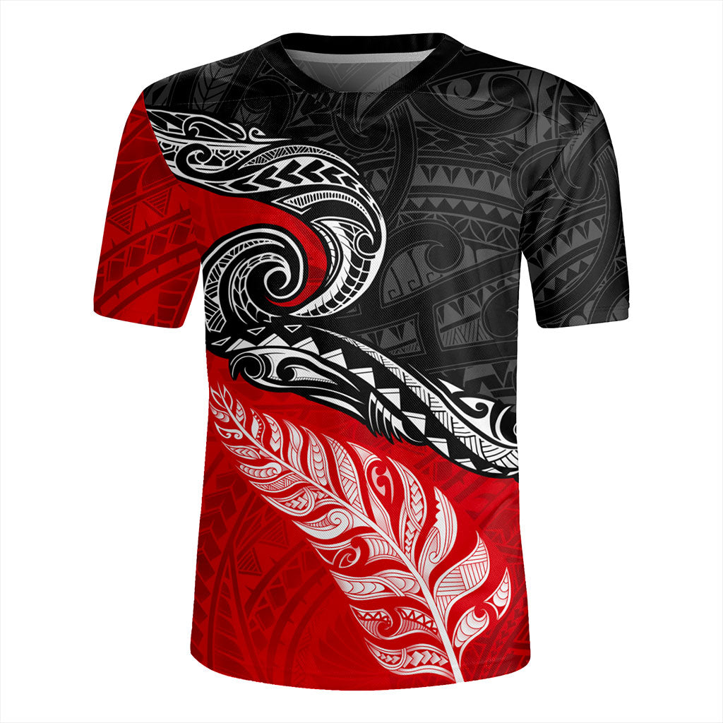 New Zealand Rugby Jersey Maori Tribal Design Flag With Silver Fern