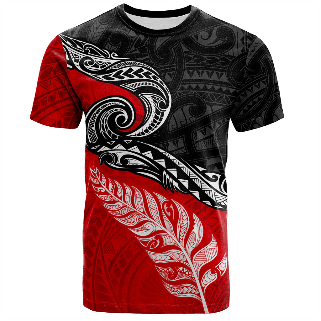 New Zealand T-Shirt Maori Tribal Design Flag With Silver Fern