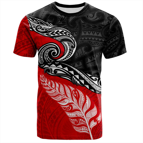 New Zealand T-Shirt Maori Tribal Design Flag With Silver Fern