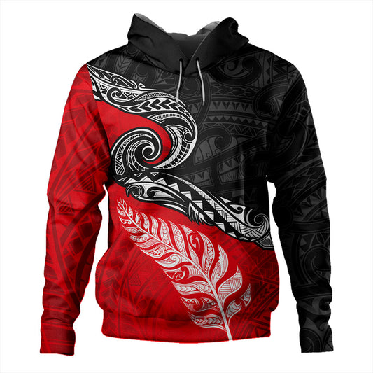 New Zealand Hoodie Maori Tribal Design Flag With Silver Fern