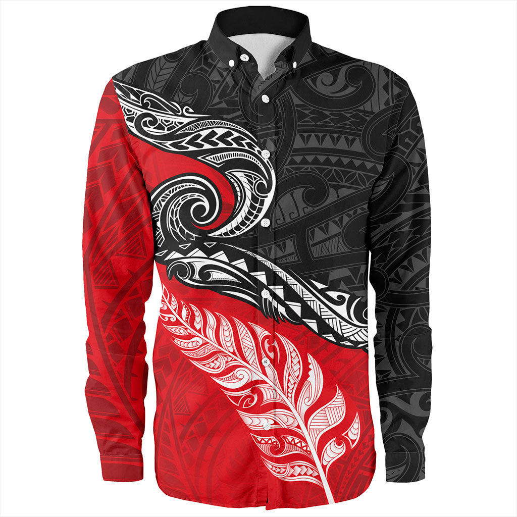 New Zealand Long Sleeve Shirt Maori Tribal Design Flag With Silver Fern