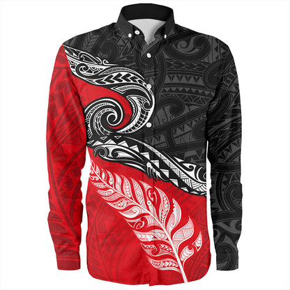 New Zealand Long Sleeve Shirt Maori Tribal Design Flag With Silver Fern