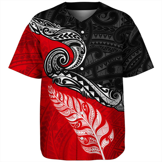 New Zealand Baseball Shirt Maori Tribal Design Flag With Silver Fern