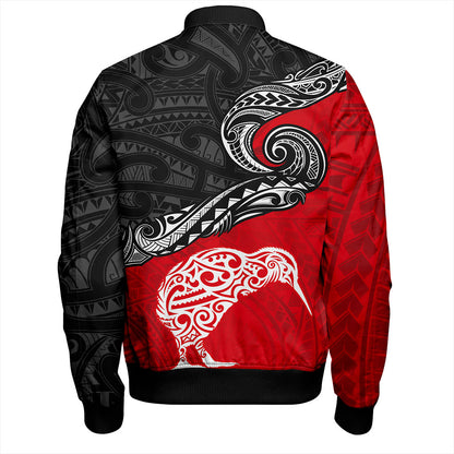 New Zealand Bomber Jacket Maori Tribal Design Flag With Kiwi Bird