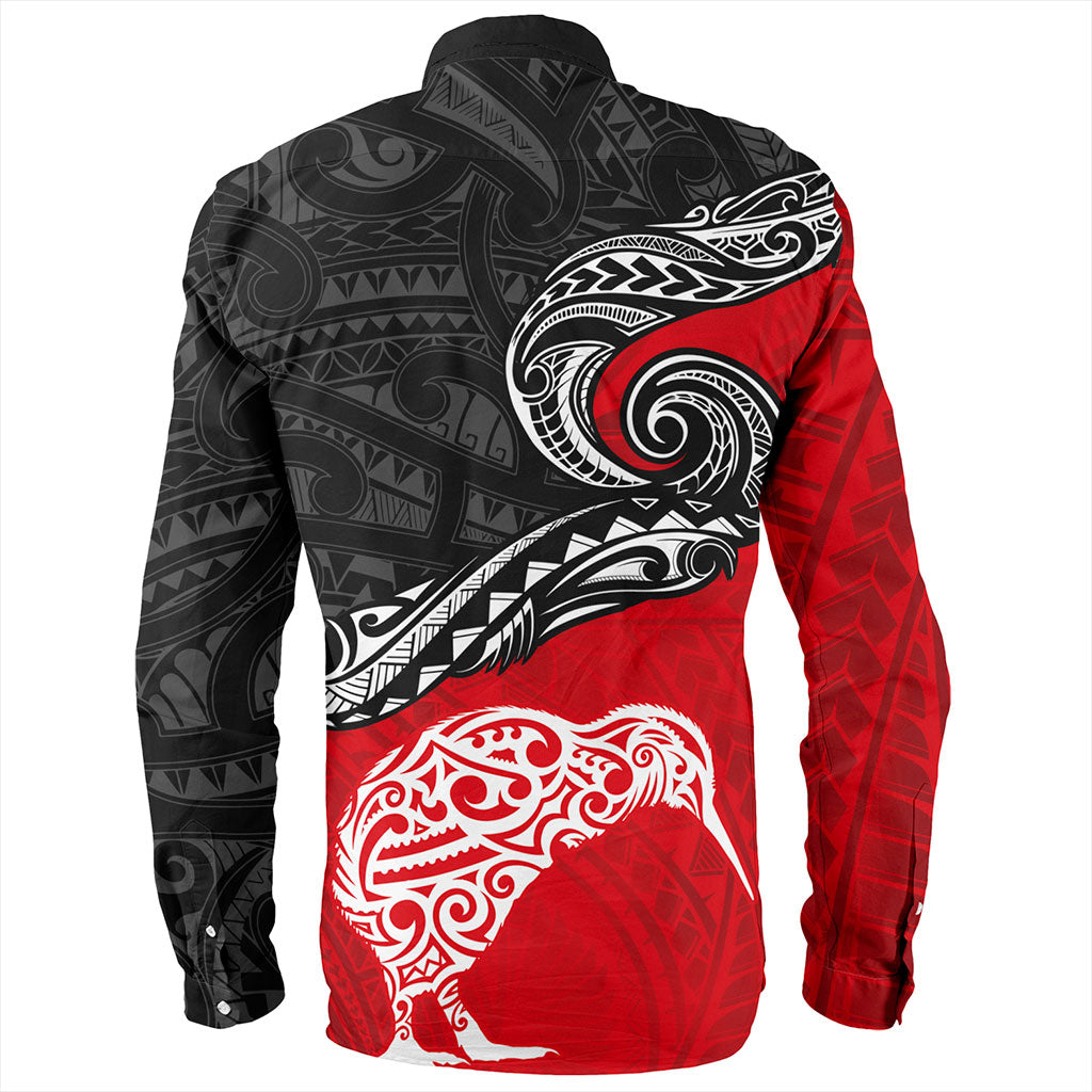 New Zealand Long Sleeve Shirt Maori Tribal Design Flag With Kiwi Bird