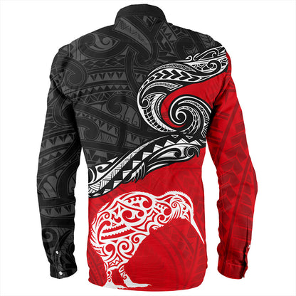 New Zealand Long Sleeve Shirt Maori Tribal Design Flag With Kiwi Bird