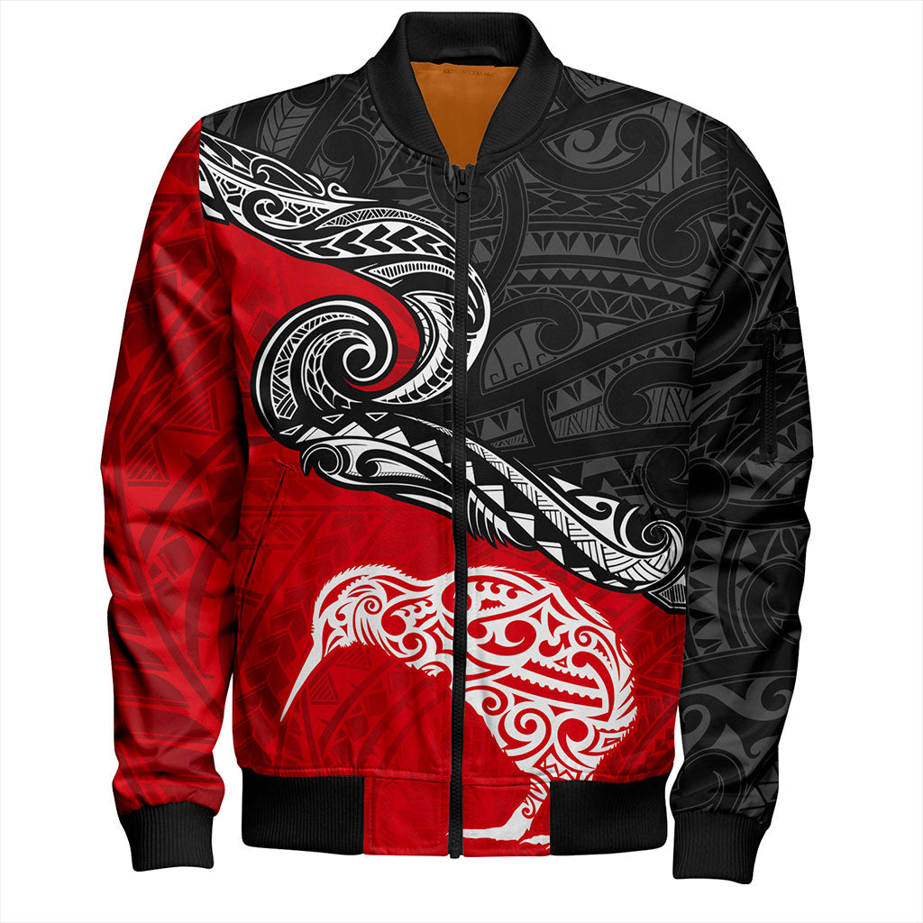 New Zealand Bomber Jacket Maori Tribal Design Flag With Kiwi Bird