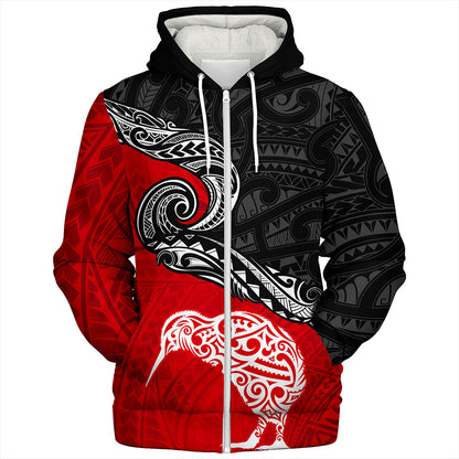 New Zealand Sherpa Hoodie Maori Tribal Design Flag With Kiwi Bird