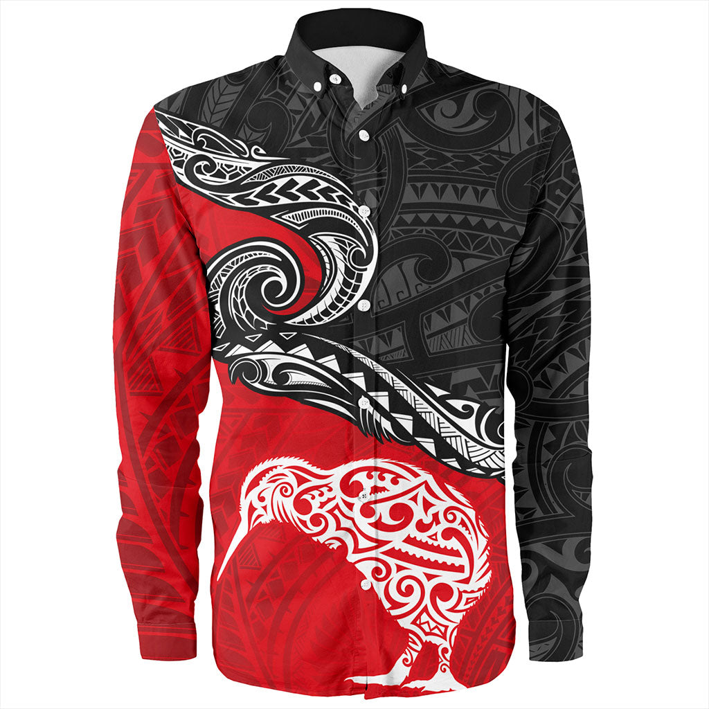 New Zealand Long Sleeve Shirt Maori Tribal Design Flag With Kiwi Bird