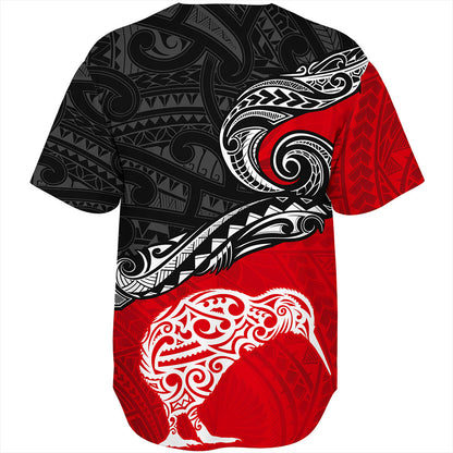 New Zealand Baseball Shirt Maori Tribal Design Flag With Kiwi Bird