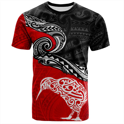 New Zealand T-Shirt Maori Tribal Design Flag With Kiwi Bird