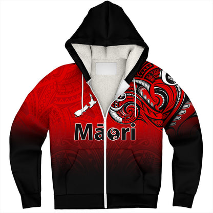New Zealand Sherpa Hoodie Maori Map Tribal Style
