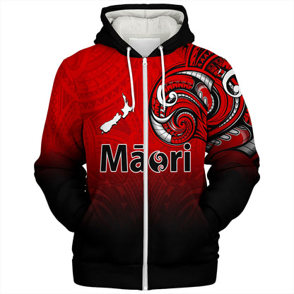 New Zealand Sherpa Hoodie Maori Map Tribal Style
