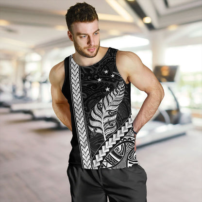 New Zealand Tank Top Maori Tribal Silver Fern With Star Tattoo