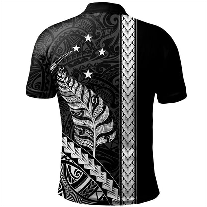 New Zealand Polo Shirt Maori Tribal Silver Fern With Star Tattoo