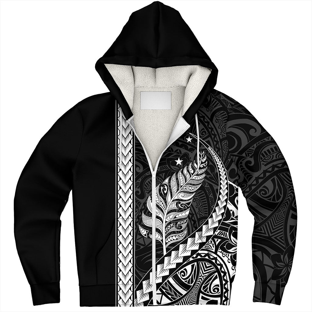 New Zealand Sherpa Hoodie Maori Tribal Silver Fern With Star Tattoo