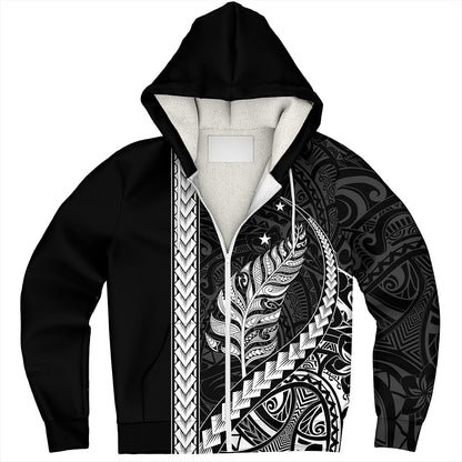 New Zealand Sherpa Hoodie Maori Tribal Silver Fern With Star Tattoo