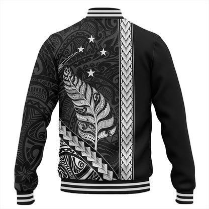New Zealand Baseball Jacket Maori Tribal Silver Fern With Star Tattoo