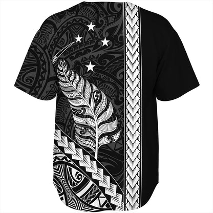 New Zealand Baseball Shirt Maori Tribal Silver Fern With Star Tattoo