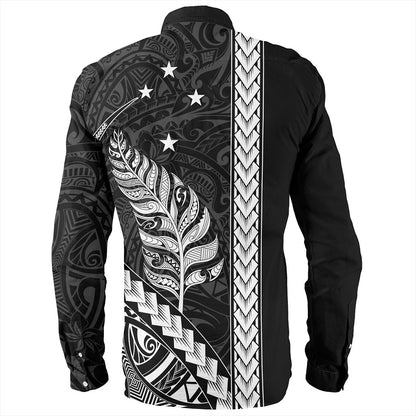 New Zealand Long Sleeve Shirt Maori Tribal Silver Fern With Star Tattoo