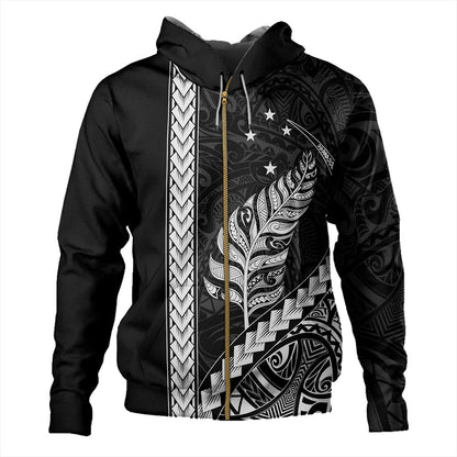 New Zealand Hoodie Maori Tribal Silver Fern With Star Tattoo