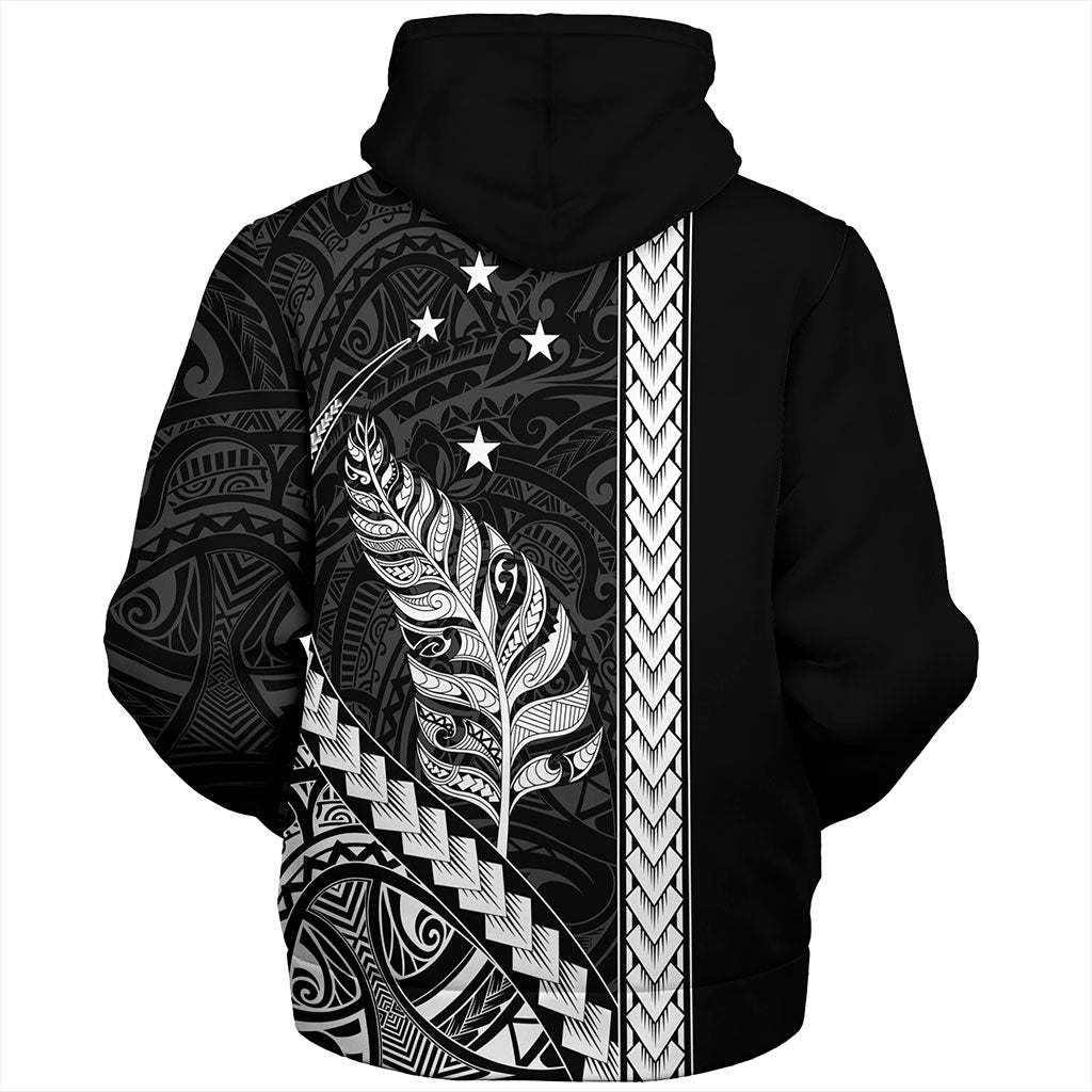 New Zealand Sherpa Hoodie Maori Tribal Silver Fern With Star Tattoo