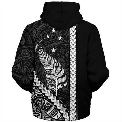 New Zealand Sherpa Hoodie Maori Tribal Silver Fern With Star Tattoo