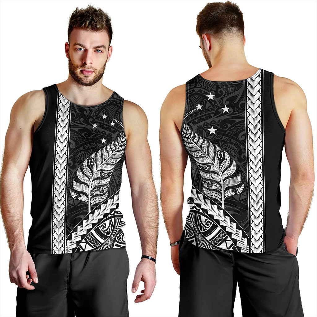 New Zealand Tank Top Maori Tribal Silver Fern With Star Tattoo