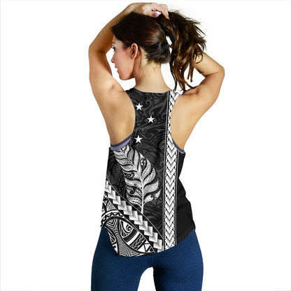 New Zealand Women Tank Maori Tribal Silver Fern With Star Tattoo